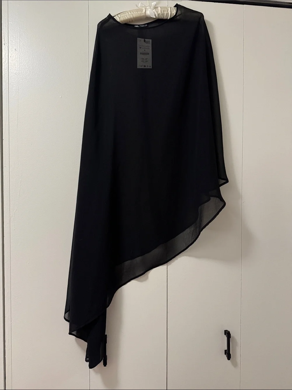 Black Asymmetric Chiffon Cape - Picture 2 of 3